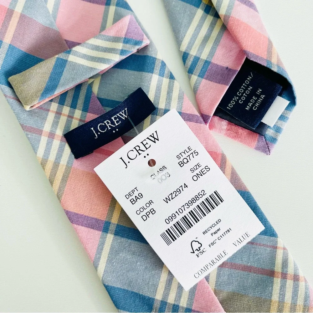 J. Crew Mixed Plaid Tie Classic Style 100% Cotton Lining Dusty Pink/Blue…
